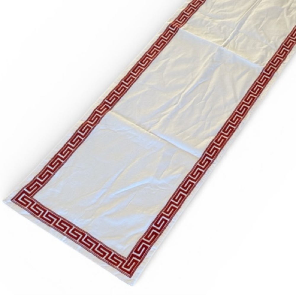 Pottery Barn Table Runner Greek Art Cotton Linen Red Key Design Frame
